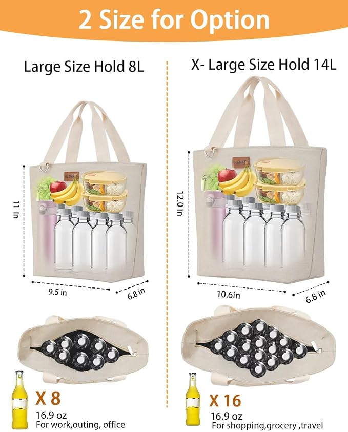 GLENKEY Insulated Lunch Bag Tote Lunch Box - Large Leakproof Cooler Bags for Adults - Soft Lunchbox for Women Work Shift Outdoor Travel Beige 8L