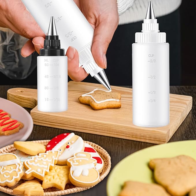4 Pcs Plastic Squeeze Bottles for Cookie Icing Bottle Decorating Supplies Squeezing Applicator Writer for Food Coloring Frosting Pancake Arts (2 oz & 4 oz)