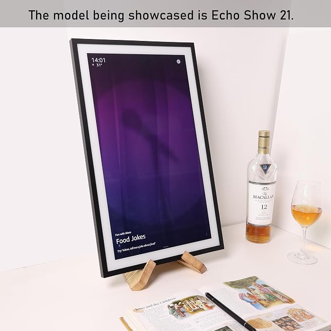 Solid Wood Tablet Computer Stands Compatible for echoshow 15, Echo Show 21,Support Both Horizontal and Vertical Modes.Cookbook Stand for Kitchen,Rustic Cook Book Holder Stand.(Light Brown)