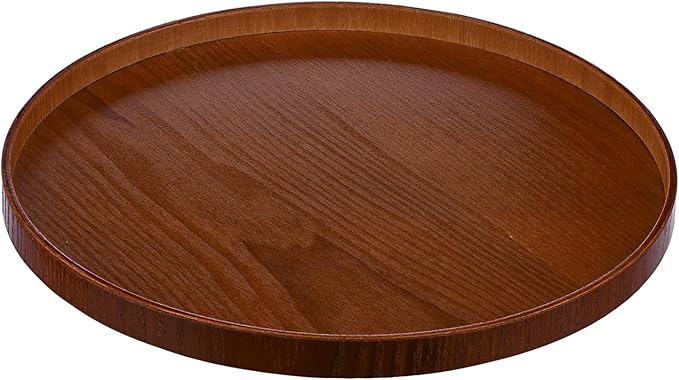 Round Trays Home Decor, 11.8" Large Round Wood Tray for Ottoman, Large Tray for Ottoman Coffee Table Candle Holder, Wooden Serving Decorative Trays for Home Kitchen Office Organizer