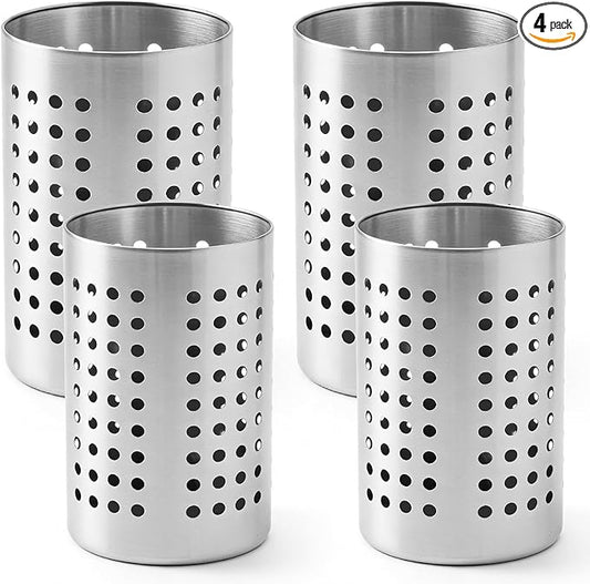 4PCS Stainless Steel Utensil Holder and Utensil Drying Holder, as a Kitchen Countertop Organizer and Silverware Drainer for Daily Home Use