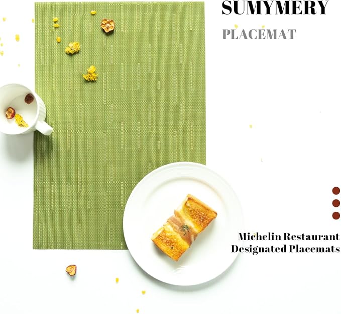 Placemats Set of 12 Vinyl/Plastic Woven Place Mats for Kitchen Table Indoor/Outdoor Washable Placemat Wipeable Dining Table Mats (Oliver Green,12)