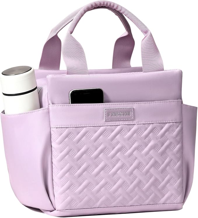 Lunch Bag for Women,Reusable Insulated Lunch Box Large Capacity Lunch Tote Bags with Side Pockets and Bottle Holder for Work or Travel (PURPLE)