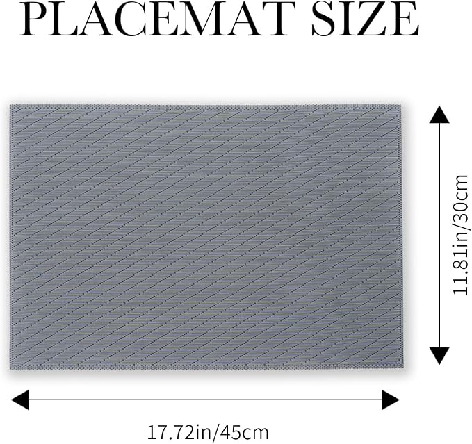 BACKTOEDEN Placemats Set of 6 Heat Resistant Washable Wipeable Placemat Woven Non-Slip Foldable Vinyl/Plastic Place Mats Indoor/Outdoor Mat Kitchen Dining Table Pad, Dark Gray Twill