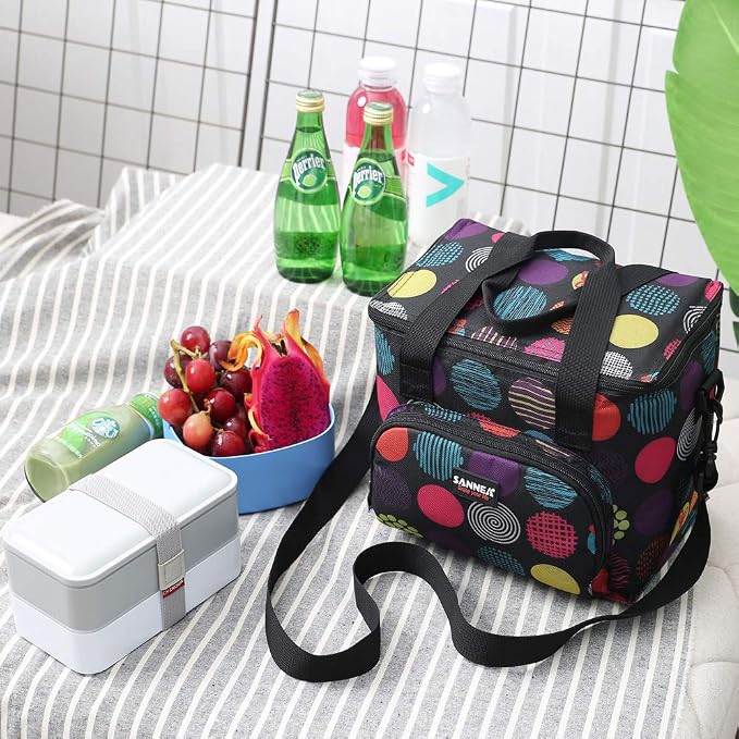Reusable Insulated Thermal Lunch Bag Cute Lunch Box for Adult Women Work Office Outdoor Travel Picnic Beach BBQ party (Polka Dot)