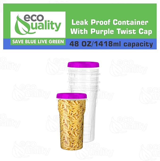 48 oz Clear Twist Top Storage Deli Containers with Leak Proof Lids Purple - BPA Free Snack Containers Airtight Reusable Plastic Food Storage Canisters with Twist Seal Caps, Food Storage, Meal Prep, Freezer, Kitchen Organizer, Stackable, Reusable (8)