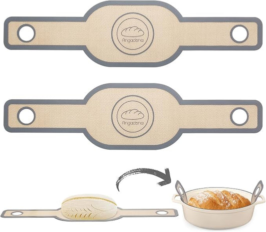 Silicone Bread Sling Oval- Non-Stick & Easy Clean Reusable Oval Silicone Baking Mat for dutch oven. With Long Handles Sourdough Bread Baking mat tools supplier Liner, 2 pcs Gray