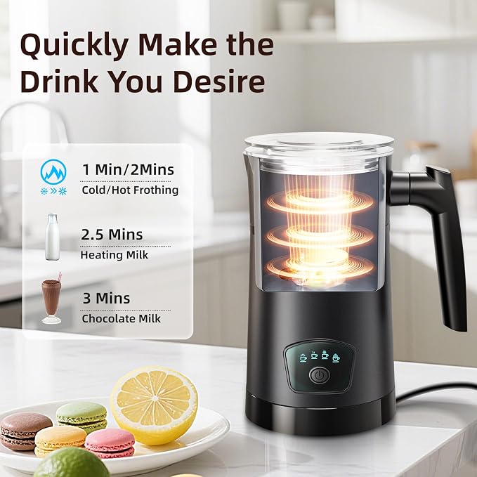 Milk Frother, 4-in-1 Electric Milk Steamer, Warm and Cold Foam Maker, 1 min Fast Frothing, 11.8 oz/350 ml Milk Warmer, Frother for Coffee Latte, Cappuccino, Macchiato, Auto Shut-Off