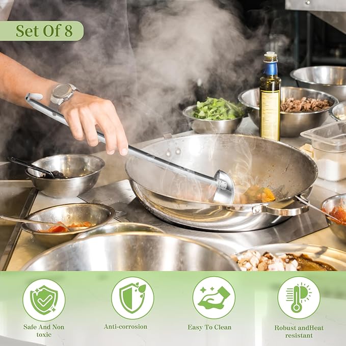 8pcs Stainless Steel Ladle 8 Oz Soup Ladle 14" long Spoon Heavy-Duty Metal Spoon Sets big spoons for cooking Serving Soups, Gravy, Portioning, Stirring