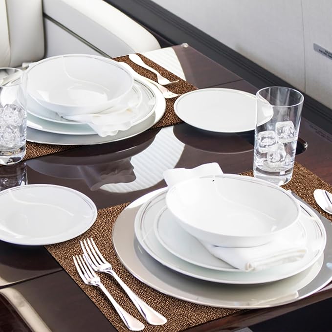 homing Faux Cotton Linen Placemats Set of 6, Cloth Washable Farmhouse Dining Table Mats for Indoors & Outdoors, Easy to Clean, Brown, 13 x 19 Inch