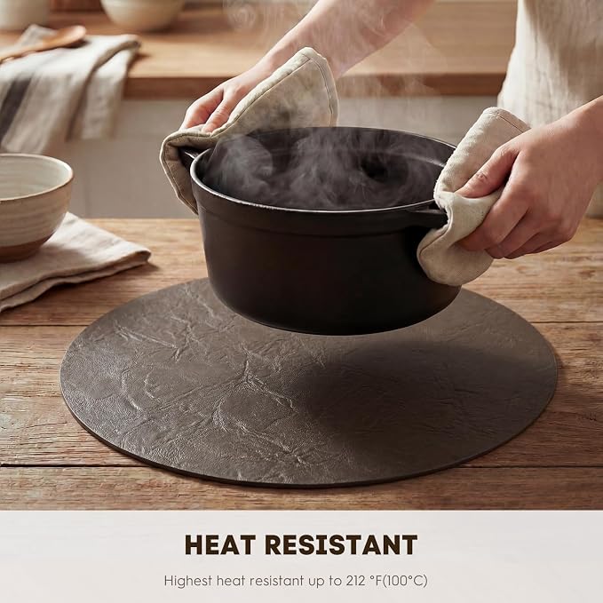 Artoid Mode Coffee Faux Leather Placemats Set of 4, 15 Inch Waterproof Wipeable Heat Resistant Vinyl Place Mats, Reversible Table Mats for Kitchen Dining Decor