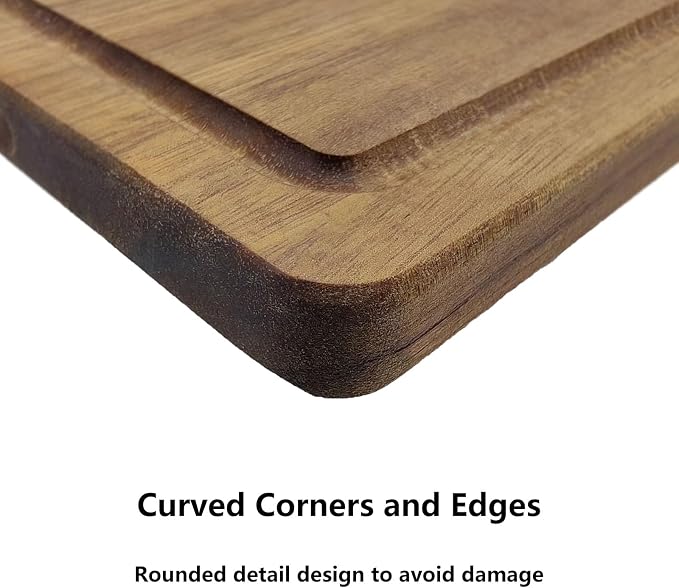 Small Acacia Wood Cutting Board Set of 2, Compact Wooden Chopping Board for Kitchen with Juice Grooves and Hanging Hole, Mini Cutting Board for Vegetables, Fruit, Bread, Meat, 10" x 7"