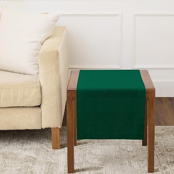 Solino Home 100% Pure Linen Dark Green Table Runner 36 Inches - 14 x 36 Inch for Coffee Tables and Dresser - Sonoma Collection