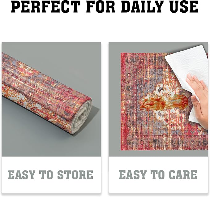 Rust Red Ethnic Boho Placemats Set of 4 Bohemian Carpet Vintage Linen Washable Kitchen Dining Southwestern Table Mats Stain Heat-Resistant Desktop Decor Place Mats for Home Party Indoor 12x18 in