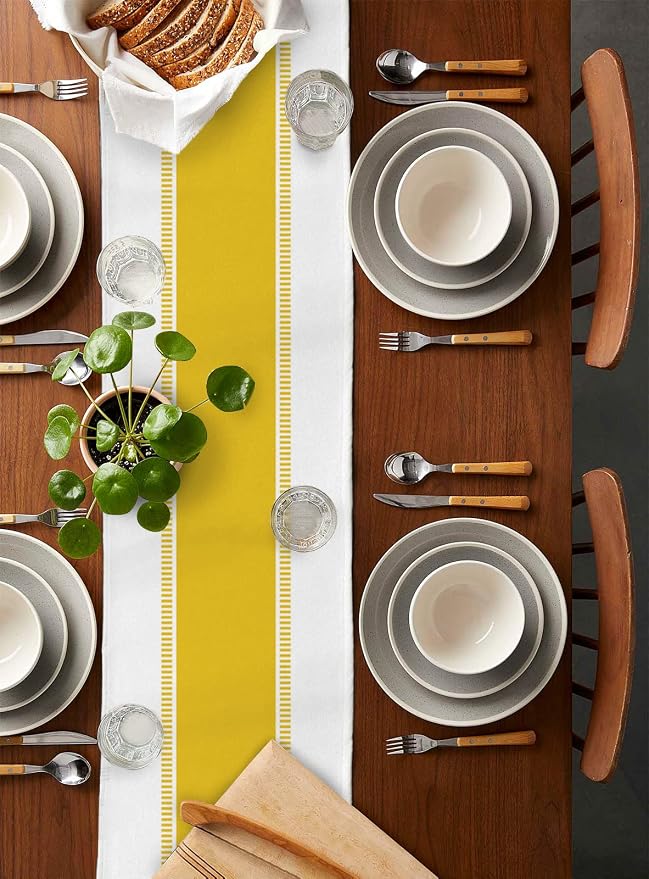 Yellow Table Runners 72 inches Long, Modern Stripes Table Runner Farmhouse Dresser Scarves,Decortaive Table Runner Cover for Kitvhen Dining Coffee Table Holiday Party Wedding