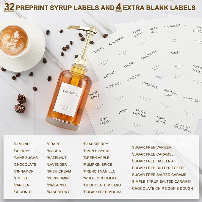 Coffee Syrup Dispenser, Glass Syrup Pump Dispenser for Coffee Bar Accessories, Maple Syrup Bottles with Tray, 16.9 fl oz Simple Syrup Bottles with 1/4oz Large Capacity Gold Pump