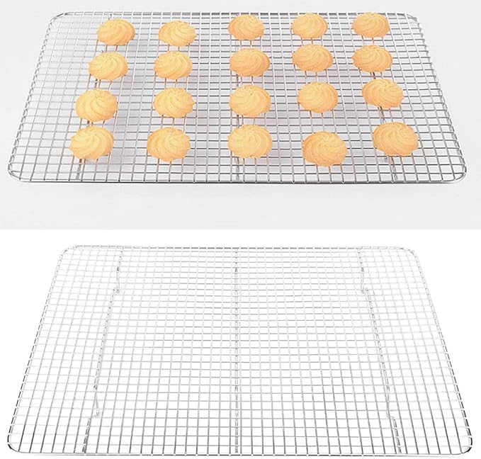 Stainless Steel Roasting Cooling Grid,Draining Tray for Cooking Baking BBQ,Ideal for Biscuits Cakes Pies Pastries Bread,Silver 42.5x30x2.5cm Household Cafe Restaurant