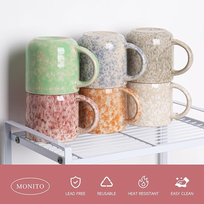 MONITO 12 OZ Coffee Mugs Set of 6, Modern Coffee Mugs Set with handle for Tea/Latte/Cappuccino/Milk/Cocoa.