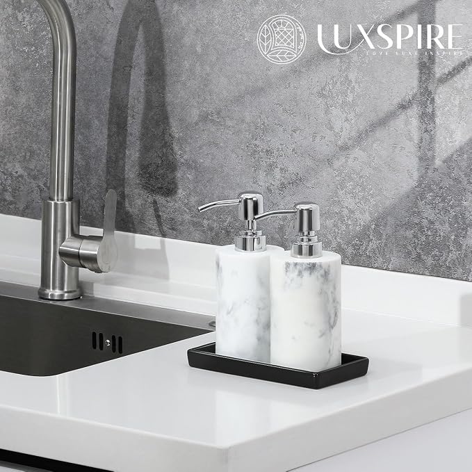 Luxspire Bathroom Vanity Tray, Mini Soap Dispenser, Small Ceramic Perfume and Jewelry Dish, Trinket Holder, Rectangle Candle Tray, Bath Organizer Kitchen Sink Narrow Soap Dish, Black