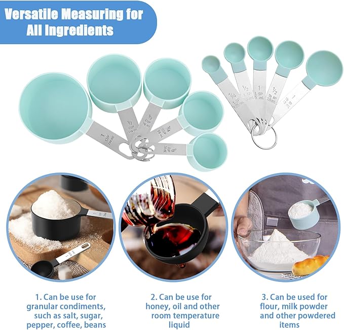 Measuring Cups and Spoons Set, 10-Piece Stackable Kitchen Tools with Stainless Steel Handles, Nesting Measurement Gadgets for Cooking & Baking (black)