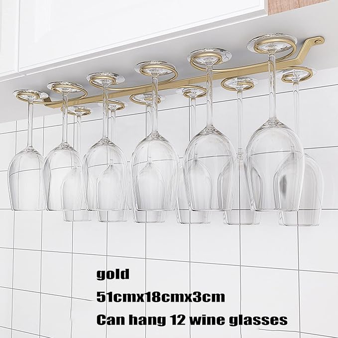 Under Cabinet Wine Glass Holder Iron 12 Hooks, Black Wire Hanging Rack, Storage Hanger Organizer, Space Saving, With 6 Hooks For Multiple Uses, Easy To Install