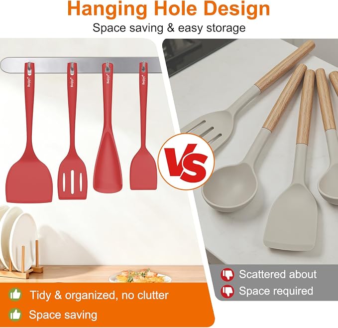 Beijiyi 4 Pack Silicone Spatula Set, High Heat Resistant, For Non-Stick Pan | Food Grade, BPA Free, Scratch-Free, Non-Toxic Kitchen Utensils, Turner Flipper for Cooking, Flipping, Dishwasher Safe