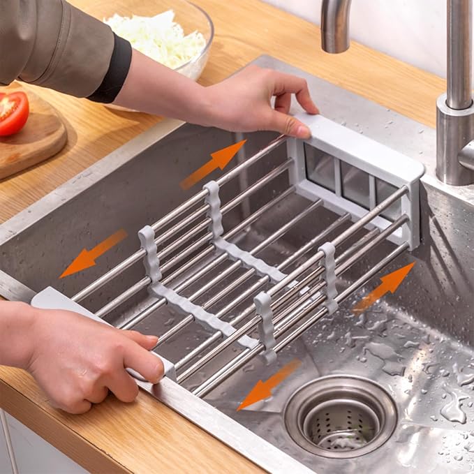 Small Dish Drying Rack - Extendable Dish Rack, Multifunctional Dish Rack for Kitchen Counter, Anti-Rust Dish Drainers with Cutlery and Cup Holders-Grey