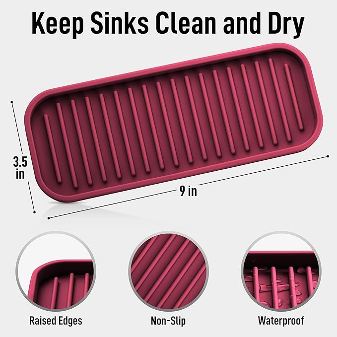 Zulay Kitchen (9x3.5) Silicone Sponge Holder for Kitchen Sink - Flexible Multipurpose Soap Tray - Sink Organizer for Kitchen, Bathroom, Makeup, Trinkets & More (Wine Red)