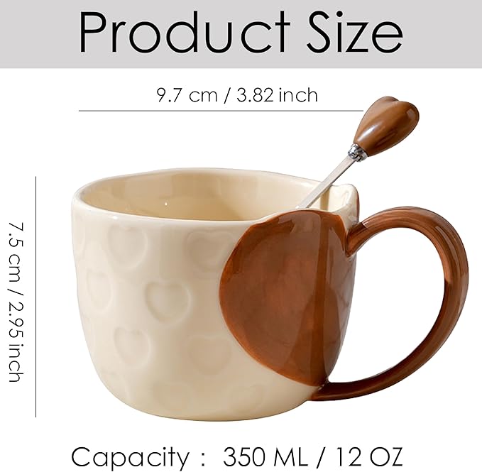 Disoza Heart Coffee Mugs Gift Valentine's Day 2 Pcs Coffee Mugs Wedding for Bride and Groom Wedding Engagement Christmas Gifts for Couples Ceramic Cups Set Heart Shaped Coffee Mug
