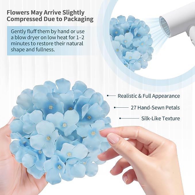 Artificial Hydrangea Flowers Bulk 64PCS Silk Hydrangea Heads with Stems for Vase Fillers, Floral Arrangements, Wedding Centerpieces, Home Table Decorations
