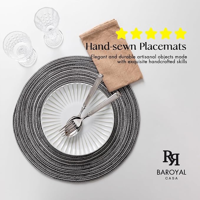 Round Placemats Set of 12 Woven Placemats Washable Braided Table Mats for Dining Table Heat Resistant Non-Slip Circle Place Mats(Mixed Gray)