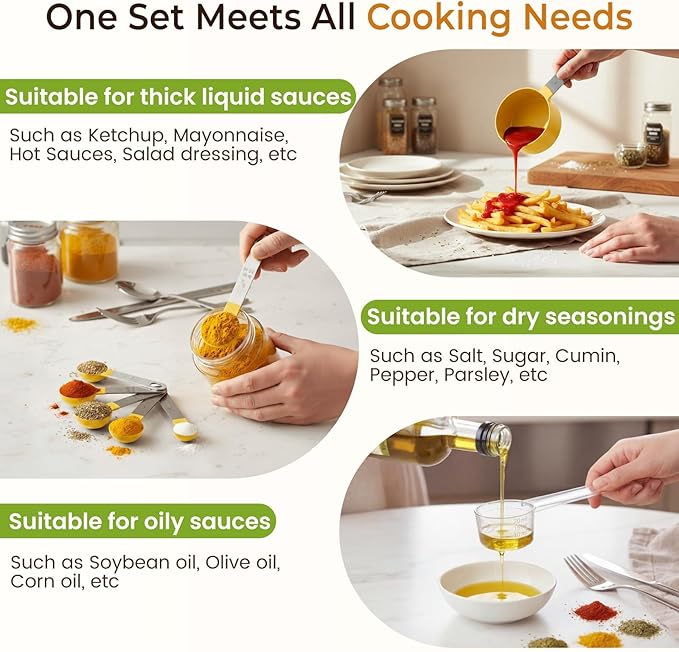 16PCS Measuring Cups and Spoons Set, Measuring Spoon Set with Metric and US Measurements, Fits for Measuring Dry and Liquid (Yellow)