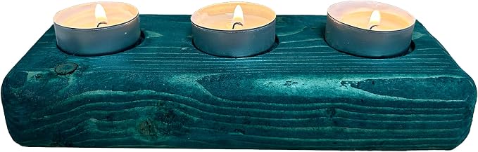 Wooden 3 Tea Light Candle Holder, 8 Inches (Green, Rounded Brick)
