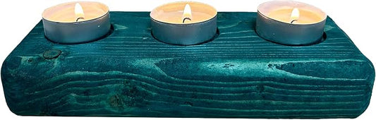 Wooden 3 Tea Light Candle Holder, 8 Inches (Green, Rounded Brick)