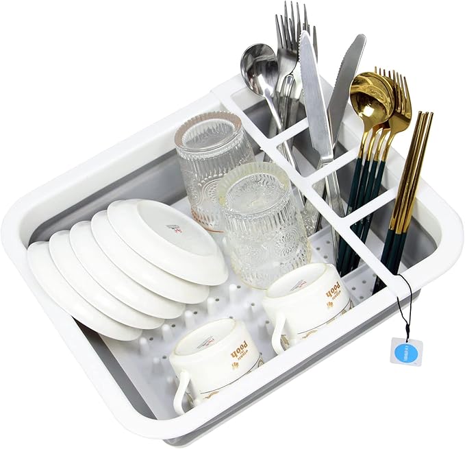 Casaphoria Collapsible Small Dryer Rack Over The Sink for Counter Plate Rack,Plastic Portable Dinnerware Organizer-Space Saving Storage Tray