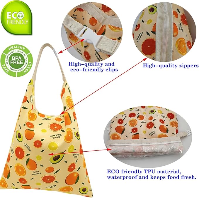Reusable Bread Bags with Waxed Cotton Lining & Waterproof TPU Options – Linen Exterior with Patterns,Eco-Friendly Food Storage Tote for Homemade Bread, Baguette, Pastries-Zip+TPU+Mode2-2Pack