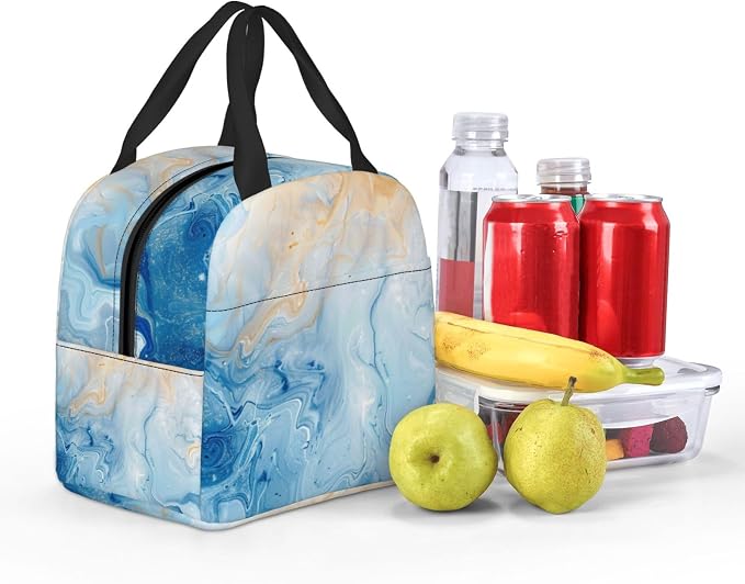 Lunch Bag Blue Marble Pastel Insulated Lunch Box Cooler Tote for Adults Student Boys Girls Women Men Work Office School Picnic Beach Reusable Lunchbox