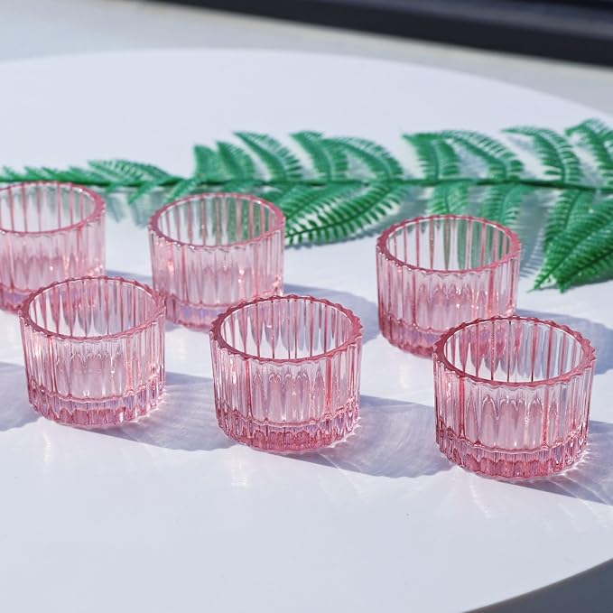 VOHO Pink Candle Holders for Girl Birthday Gifts, 12pcs Tealight Candle Holder for Centerpiece Table Decorations, Glass Candle Holder for Votive Candles & Tea Lights Candles