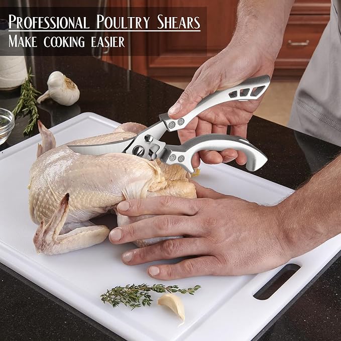 Poultry Shears Heavy Duty Kitchen Shears Multipurpose Kitchen Scissors Stainless Steel Cutlery Shears For Chicken Meat Turkey Fish Vegetables Herbs With Protective Sheath Gift Box