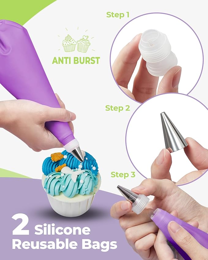 Kootek 90 PCs Piping Bags and Tips Set, Cake Decorating Supplies Kit with 55 Numbered Icing Piping Tips, 20+2 Pastry Bags for Cake Cupcake, Frosting Piping Kit with Booklet and eBook