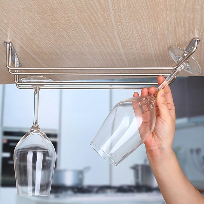 Wine Glass Rack,Stainless Steel Chrome Finish Under Cabinet Hanging Stemware Holder with Screw For Kitchen/Bar/Restaurant (21.6"/55cm)
