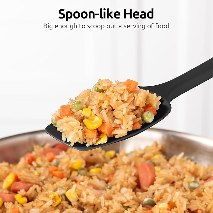 600ºF Heat Resistant Silicone Spoons: U-Taste Flexible Baking Spoon Spatula & Cooking Scoop Spoonula, Seamless Soft Kitchen Utensils for Serving, Scraping, Scooping in Non-Stick Cookware (Black)