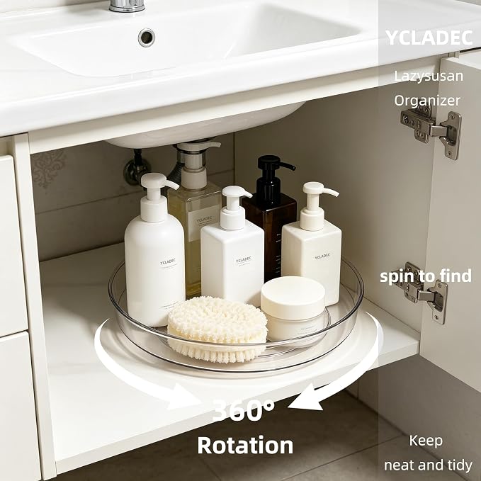 6 Pack Lazy Susan Turntable Organizer Pantry Cabinet 10.6" | Pantry Organization and Storage Spice Rack Fridge Rotating Condiment Tray Spinner for Kitchen Bathroom Makeup Cosmetic Clear
