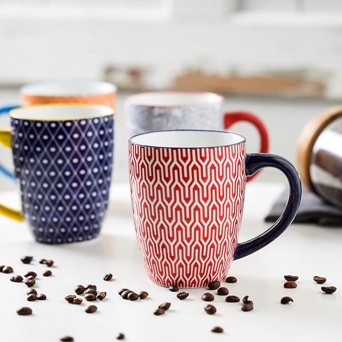 Selamica 16 oz Porcelain Coffee Mugs Set of 6, Coffee Cups Ceramic With Handle, Dishwasher, Oven, Microwave Safe, Assorted Colors | Coffee Cups