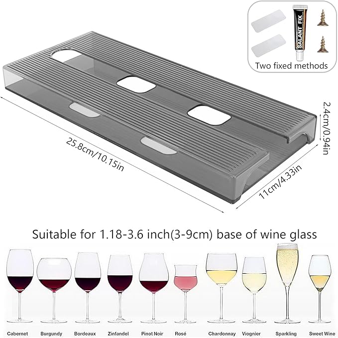 Wine Glass Holder Under Cabinet,Plastic Stemware Rack Under Shelf Punch-free,Glasses Storage Hanger (Grey)