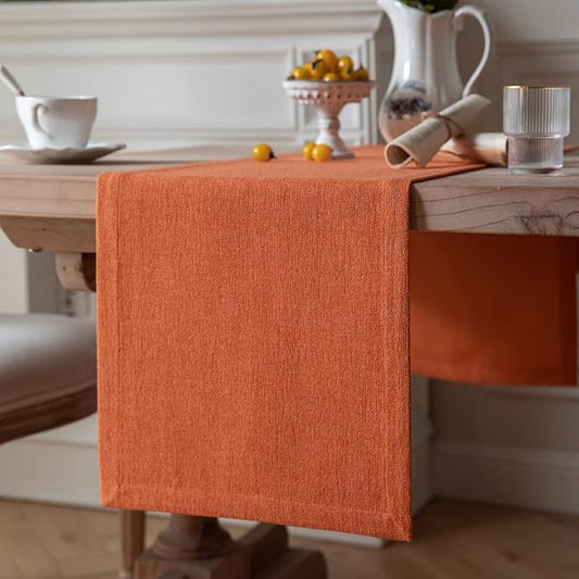 ZeeMart Burlap Style Farmhouse Table Runners 36 Inches Long, Burnt Orange Rustic Woven Dining Fall Table Runner for Everyday Use, 14x36 Inches, Harvest Pumpkin