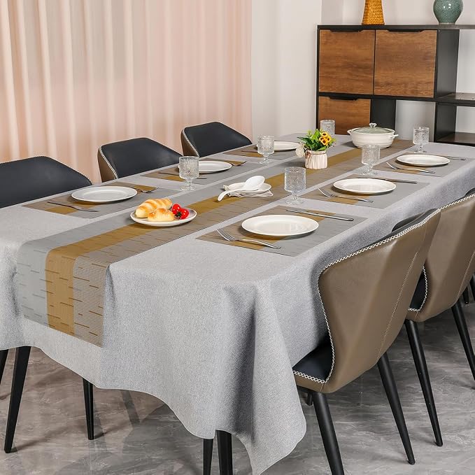 Placemats Set of 8, Vinyl Woven Place Mats Indoor Set of 8 Washable Wipeable PVC Table Mats Heat-Resistant Non Slip Placemat for Kitchen Dining Outdoor Table (Gray Light Brown, Set of 8)