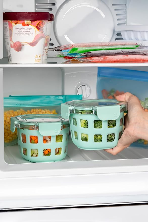 Ello Duraglass 2-Pack 2 Cup Reusable Glass Container Jar with Leak Proof Lids and Protective Silicone Sleeves | Perfect for Overnight Oats, Snacks, Yogurt | BPA-Free | Dishwasher Safe | Yucca