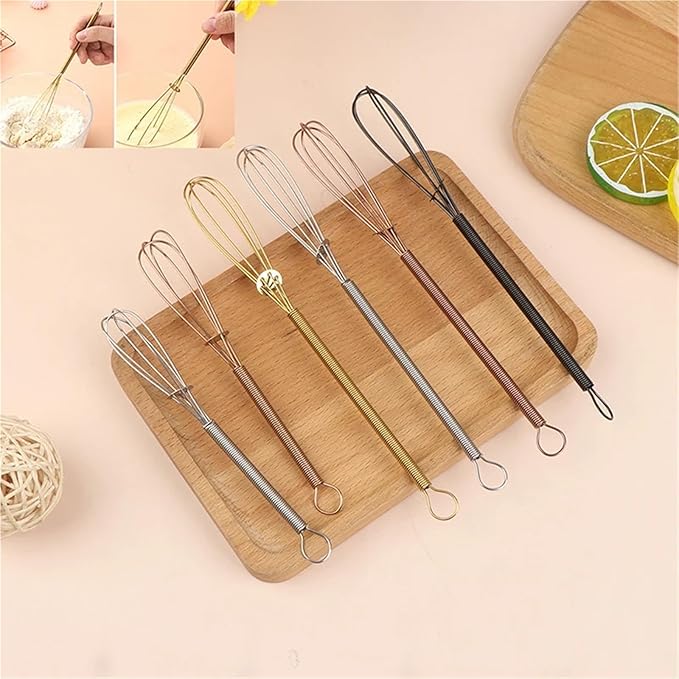 Stainless Steel Whisk Egg Beater Manual Balloon Wire Whisk Milk Blender Kitchen Tool(LGold)