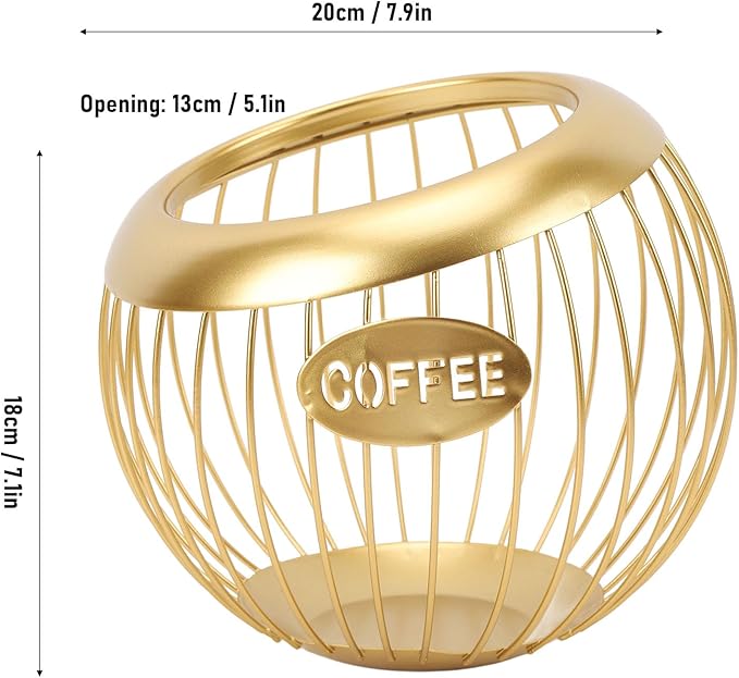 Coffee Pod Holder for Countertop, Coffee Pod Basket Metal Capsule Storage Basket Metal Coffe Pods Storage Large Capacity Coffe Station Organizer (Gold)